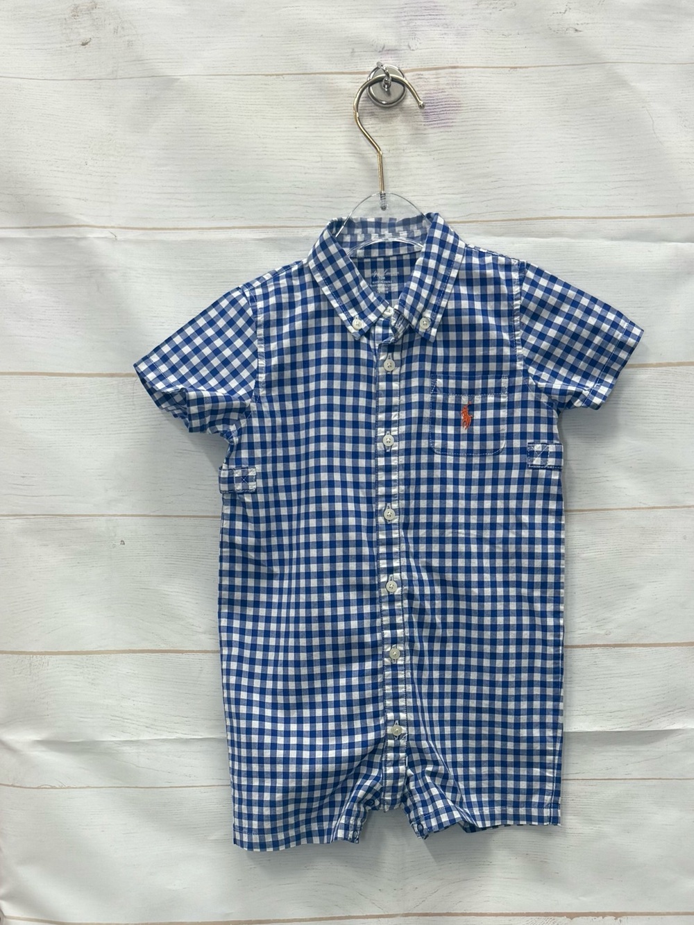 Ralph Lauren Blue Gingham Short-Sleeve Baby Romper Size 12 Month